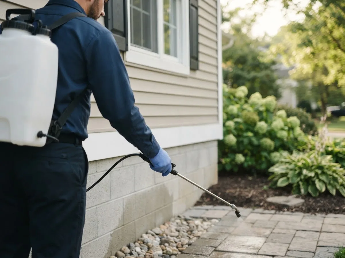 Pest control technician inspecting a home in White Owl, SD